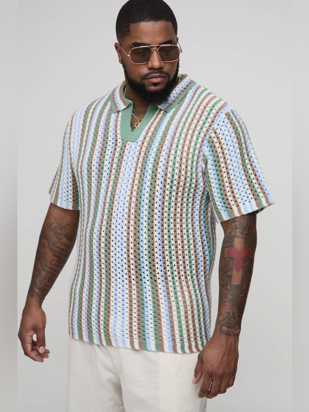 BOOHOOMAN Stripe Crochet Regular Fit Polo Shirt